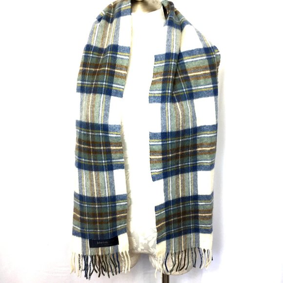JOHNSTONS of Elgin 100% Soft Lambswool Plaid Scarf Wrap Shawl 60" x 12" EUC - Picture 3 of 11